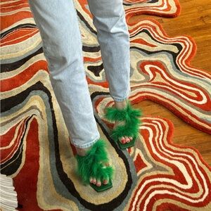 Mango Fluffy Green Heels